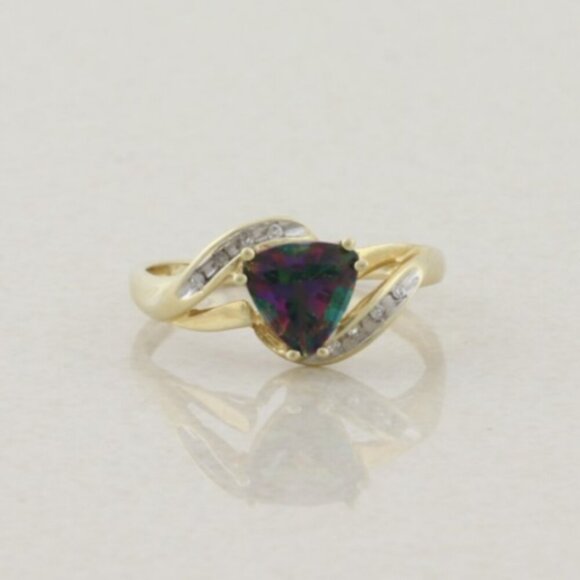 10k Yellow Gold Mystic Topaz & Diamond Ring Size 7 1/4 - Picture 1 of 7